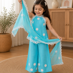 Turquoise Floral Lace Sharara Set