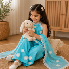 Turquoise Floral Lace Sharara Set