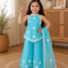 Turquoise Floral Lace Sharara Set