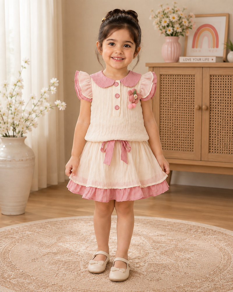 Pink Floral Collar Dress