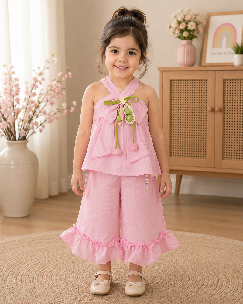 Pink Halter Ruffle Co-Ord Set