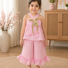 Pink Halter Ruffle Co-Ord Set