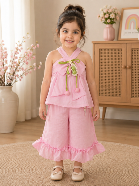 Pink Halter Ruffle Co-Ord Set