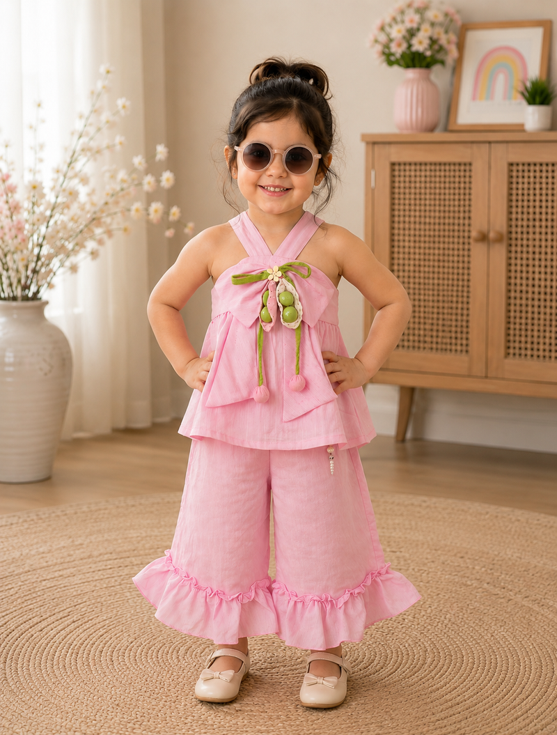 Pink Halter Ruffle Co-Ord Set