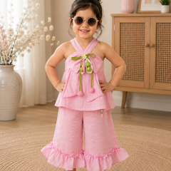 Pink Halter Ruffle Co-Ord Set
