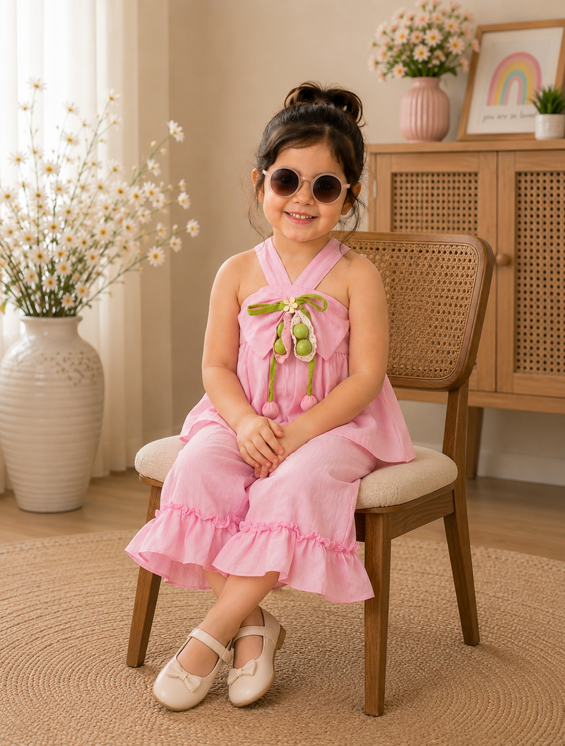 Pink Halter Ruffle Co-Ord Set