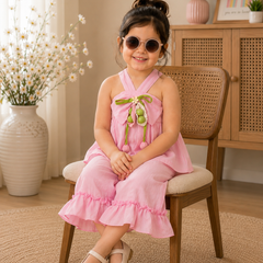 Pink Halter Ruffle Co-Ord Set