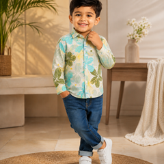 Premium Boys Floral Print Cotton Full Sleeve Shirt | Soft Casual & Party Wear Kids Shirt | Kidaura
