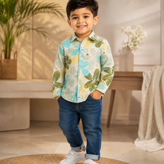 Premium Boys Floral Print Cotton Full Sleeve Shirt | Soft Casual & Party Wear Kids Shirt | Kidaura