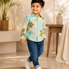 Premium Boys Floral Print Cotton Full Sleeve Shirt | Soft Casual & Party Wear Kids Shirt | Kidaura