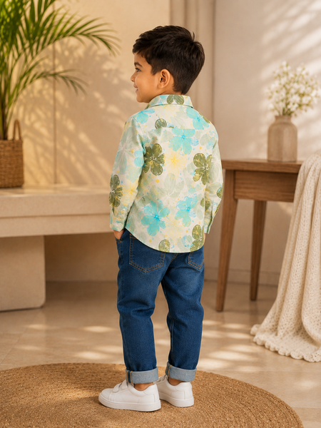 Premium Boys Floral Print Cotton Full Sleeve Shirt | Soft Casual & Party Wear Kids Shirt | Kidaura