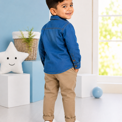 Premium Boys Blue Denim Embroidered Full Sleeve Shirt | Soft Cotton Casual Party Wear Shirt for Kids | Kidaura