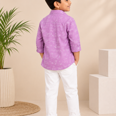 Premium Boys Purple Corduroy Shirt & Graphic T-Shirt Set | 2-Piece Casual Party Wear Outfit | Kidaura
