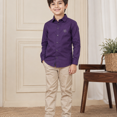 Premium Boys Purple Cotton Satin Party Wear Shirt | Full Sleeve Designer Kids Shirt | Kidaura