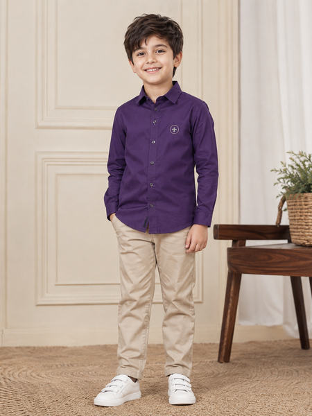 Premium Boys Purple Cotton Satin Party Wear Shirt | Full Sleeve Designer Kids Shirt | Kidaura