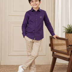 Premium Boys Purple Cotton Satin Party Wear Shirt | Full Sleeve Designer Kids Shirt | Kidaura
