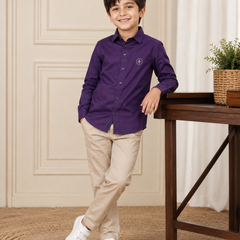 Premium Boys Purple Cotton Satin Party Wear Shirt | Full Sleeve Designer Kids Shirt | Kidaura