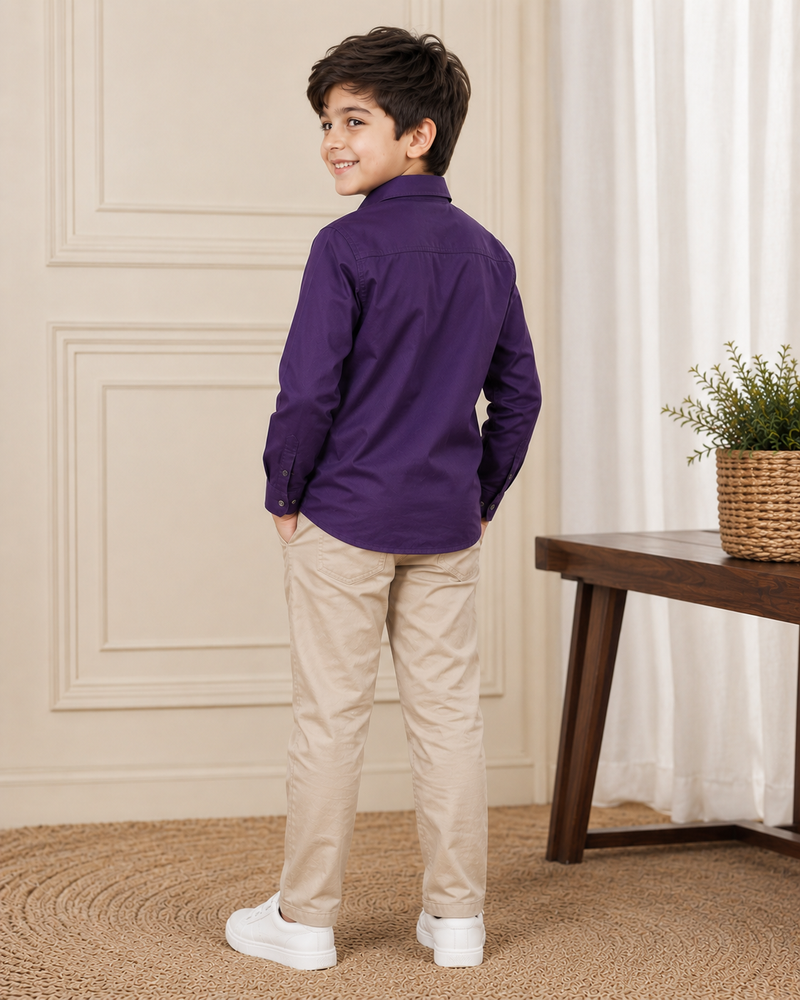 Premium Boys Purple Cotton Satin Party Wear Shirt | Full Sleeve Designer Kids Shirt | Kidaura