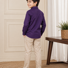 Premium Boys Purple Cotton Satin Party Wear Shirt | Full Sleeve Designer Kids Shirt | Kidaura