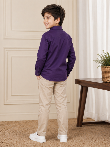 Premium Boys Purple Cotton Satin Party Wear Shirt | Full Sleeve Designer Kids Shirt | Kidaura