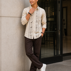 Premium Boys Off White Egyptian Print Cotton Shirt | Full Sleeve Casual & Party Wear Kids Shirt | Kidaura