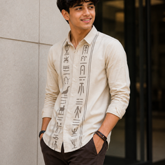 Premium Boys Off White Egyptian Print Cotton Shirt | Full Sleeve Casual & Party Wear Kids Shirt | Kidaura