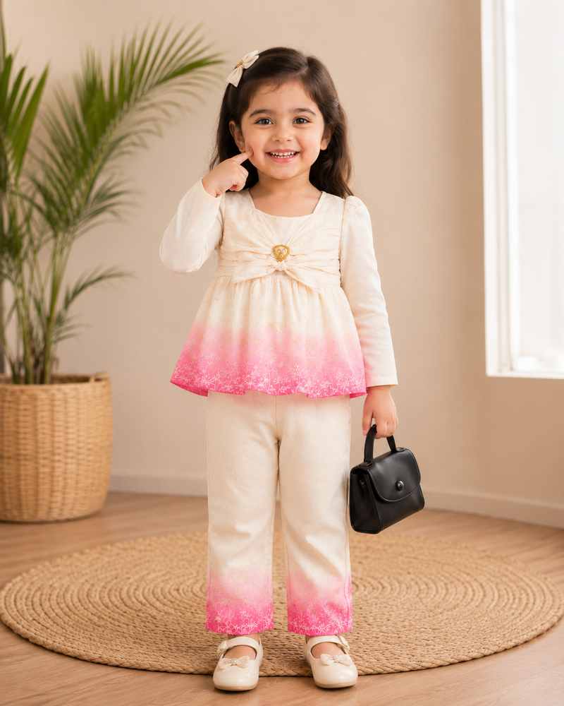 Pink Ombre Bow Top & Plazo Set