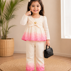 Pink Ombre Bow Top & Plazo Set