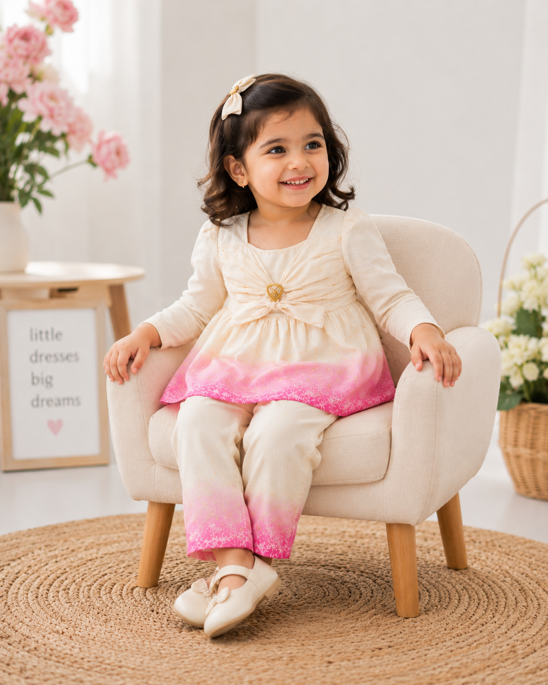 Pink Ombre Bow Top & Plazo Set