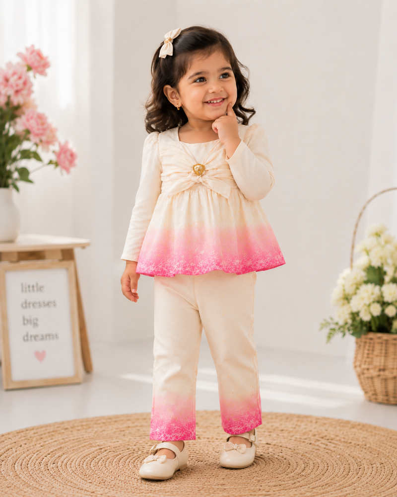 Pink Ombre Bow Top & Plazo Set