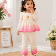 Pink Ombre Bow Top & Plazo Set